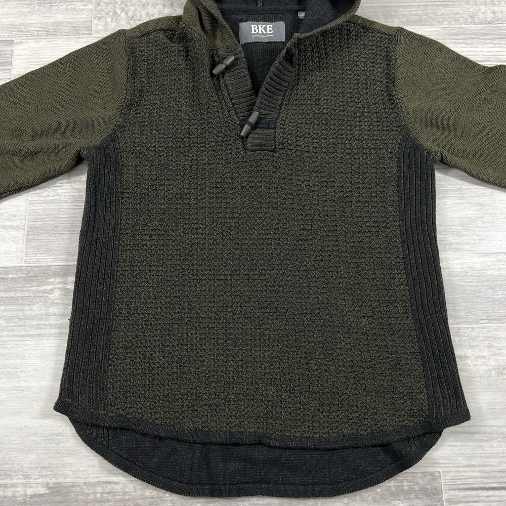 BKE Buckle Hoodie Henley Sweater Md Long Sleeve Green Toggle Button Cotton Blend